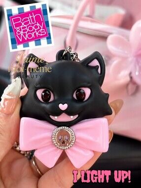 Bath & Body Works Halloween Pink Bow Black Cat Light-Up Cat Charm Keychain